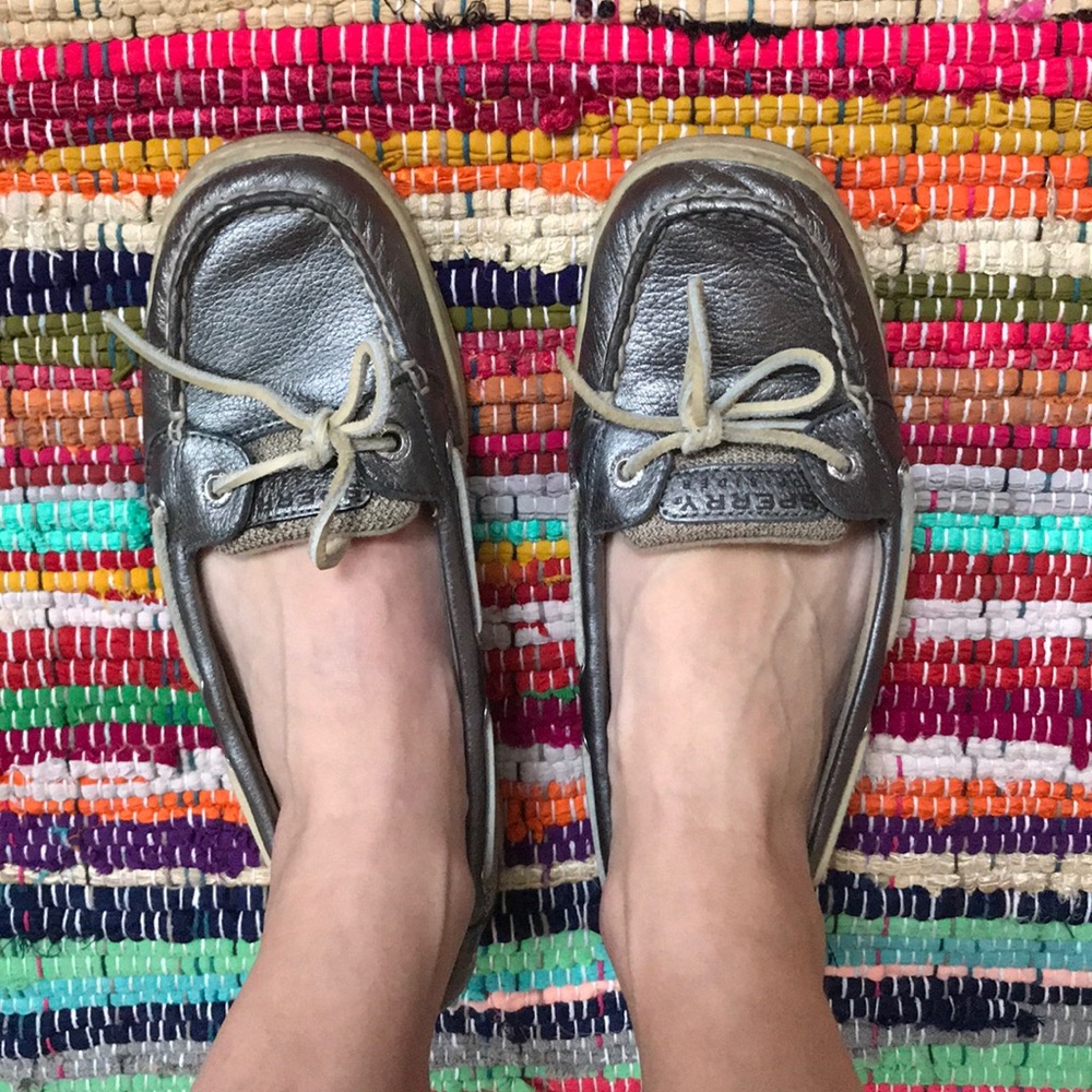 Sperry Metallic Pewter Leather Boat Shoes